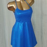  HALARA S Синя еластична рокля с брокатен отблясък, снимка 5 - Рокли - 45444808