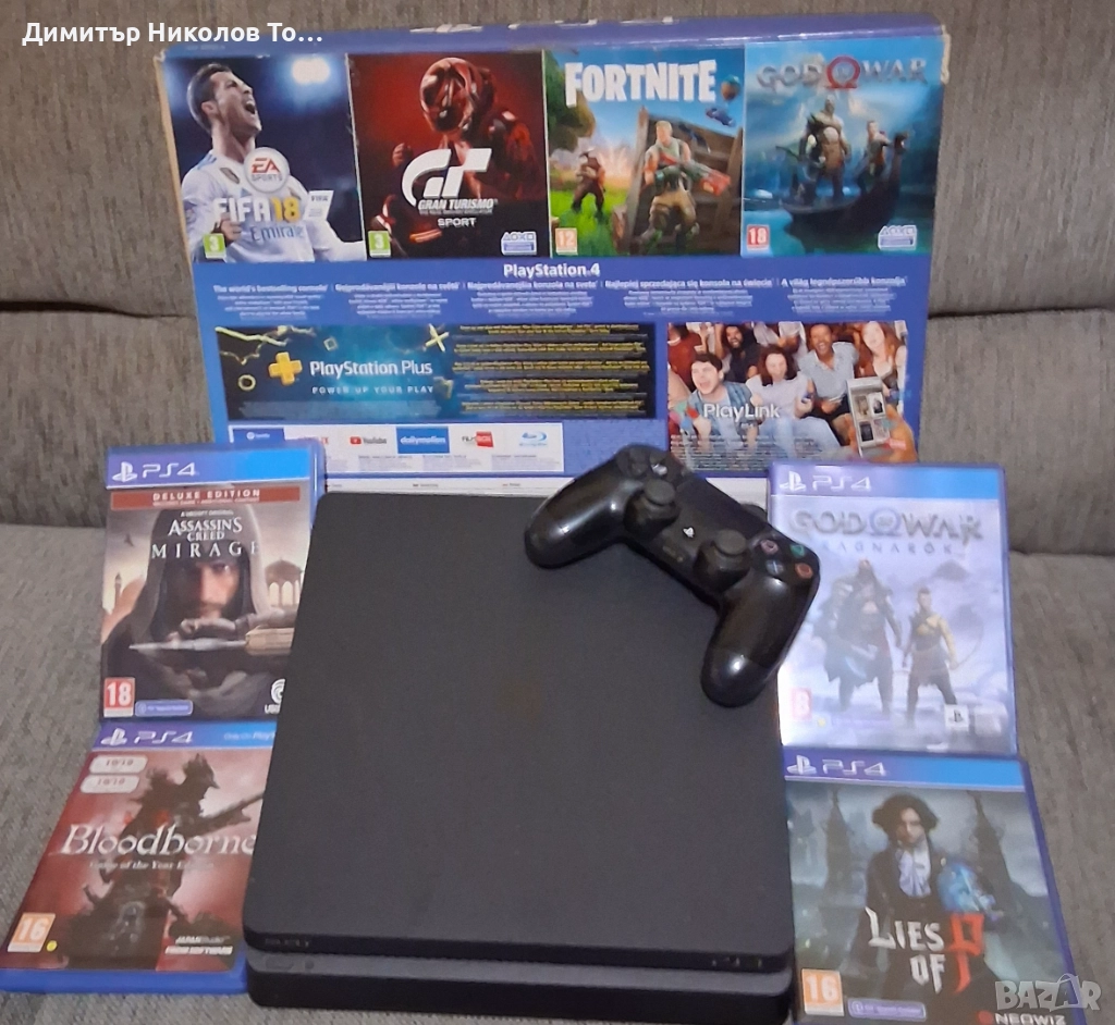 Продавам PS4 slim 500GB+акаунт с 81 игри 400лв., снимка 1