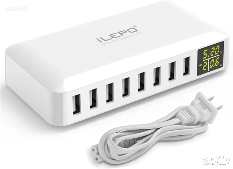 НОВА ЗАПЕЧАТАНА ILEPO 60W 8 порта USB бърза зарядна станция QC 3.0/LED дисплей за телефони/таблети, снимка 1