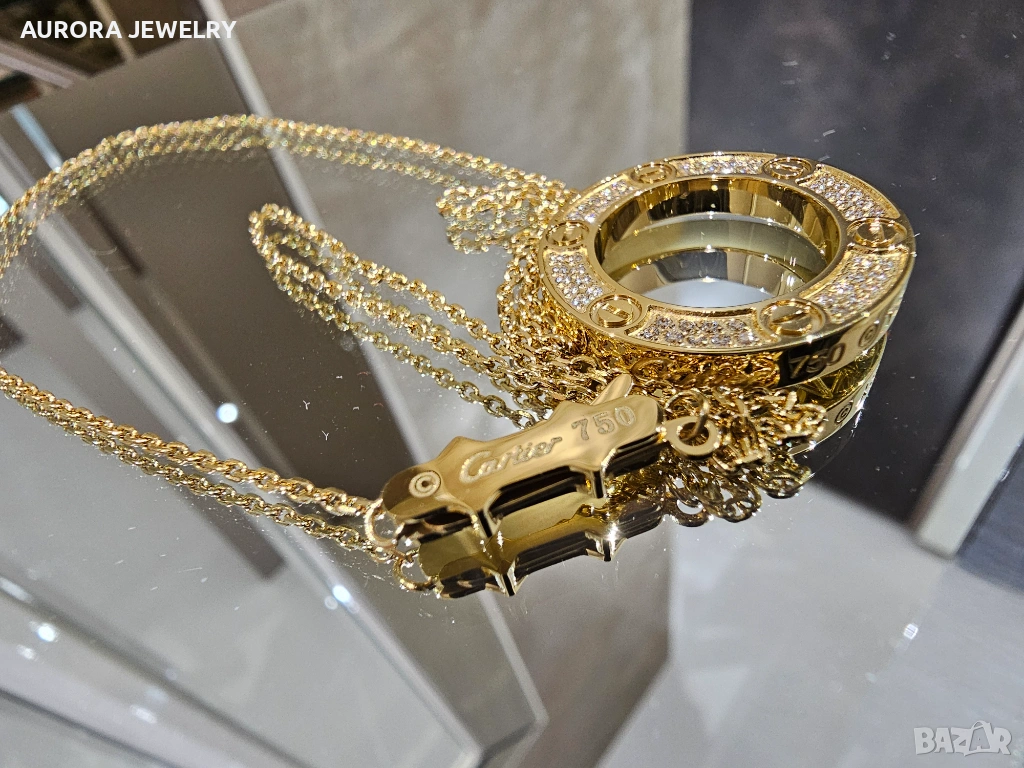 CARTIER Love Gold Large Paved Diamonds Pendant Дамскo Колие, снимка 1