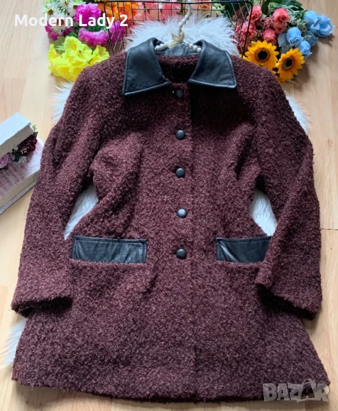 Палто букле с кожени акценти, снимка 1