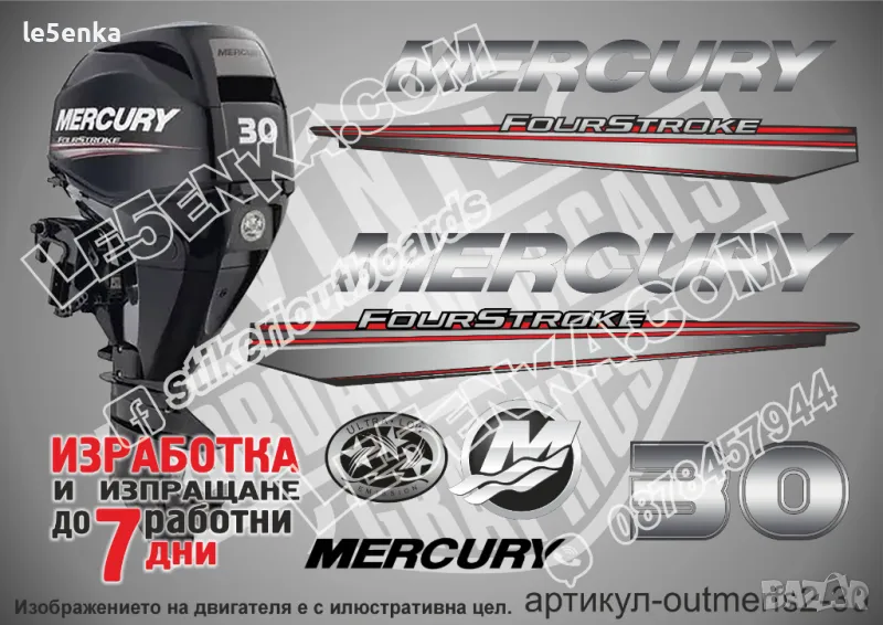 MERCURY 30 hp EFI 2013-2017 Меркюри извънбордов двигател стикери надписи лодка яхта outmerfs2-30, снимка 1