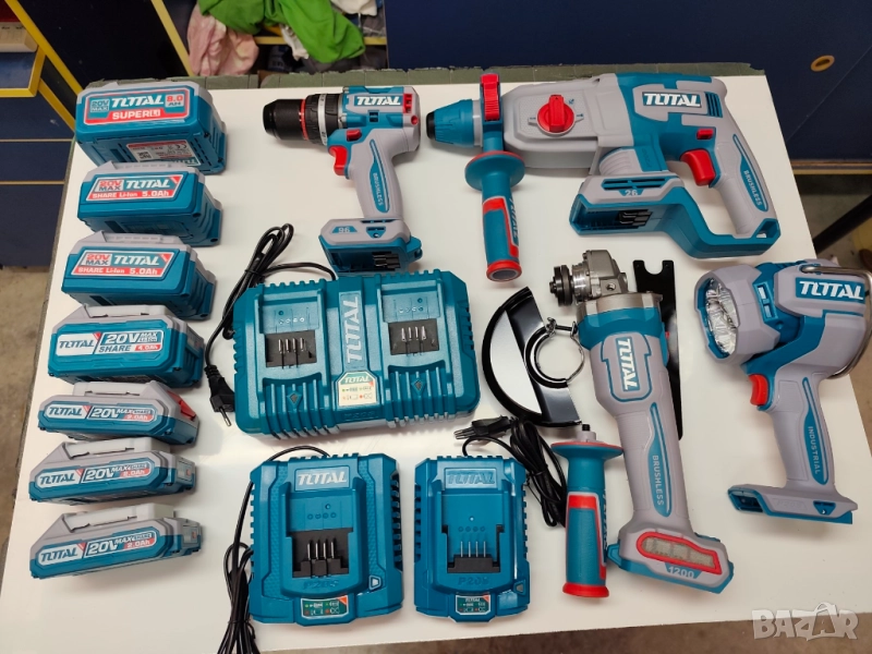 Гайковерт,перфоратор, ъглошлаиф,зарядно ,батерии-тотал, снимка 1