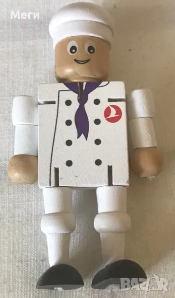 Колекционерска Фигурка Turkish Airlines Wooden Figure Cook Chef – White Toy, Articulated and Movable, снимка 1