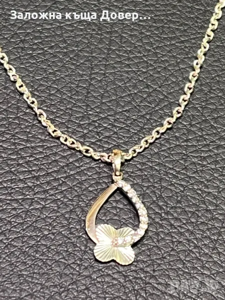 Бяло Злато синджир висулка медальон циркон zlaten 14 K 585 gold , снимка 1