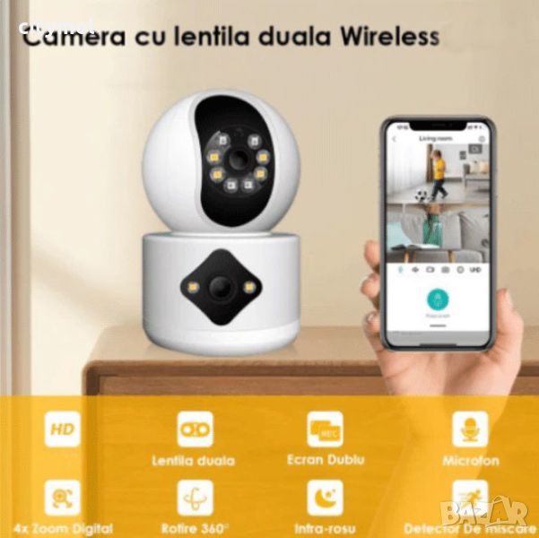 Двойна PTZ Wi Fi камера, Dual  Lens  6 Mpx, Full HD, SD слот, LED и IR диоди, 360°, нощно виждане, снимка 1