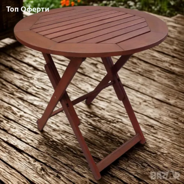 Маса сгъваема Muhler Meranti - Ø70xH74cm, дърво, снимка 1