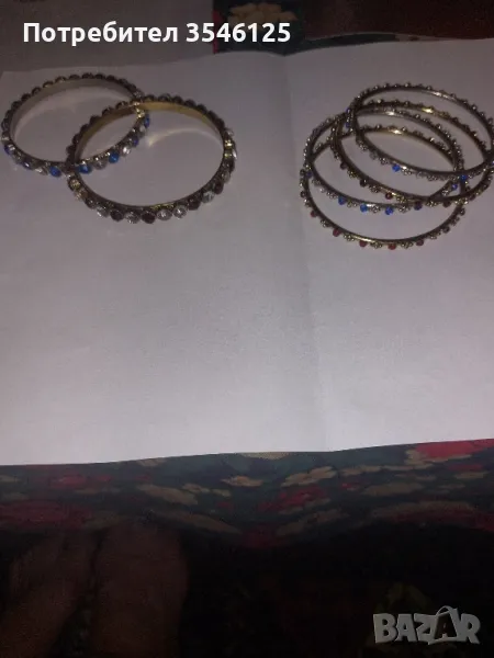 2 + 4 гривни с рубиненочервени и сини камъчета , снимка 1