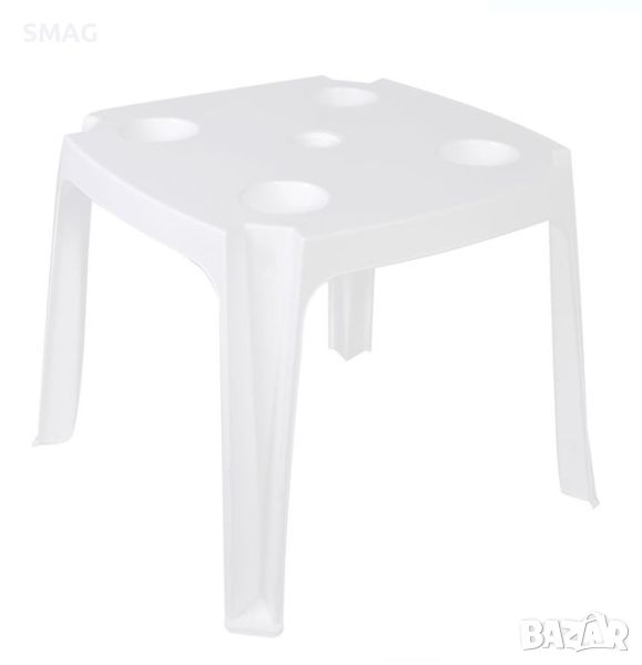 Бяла пластмасова маса с отвор за чадър 44x44x39cm, снимка 1