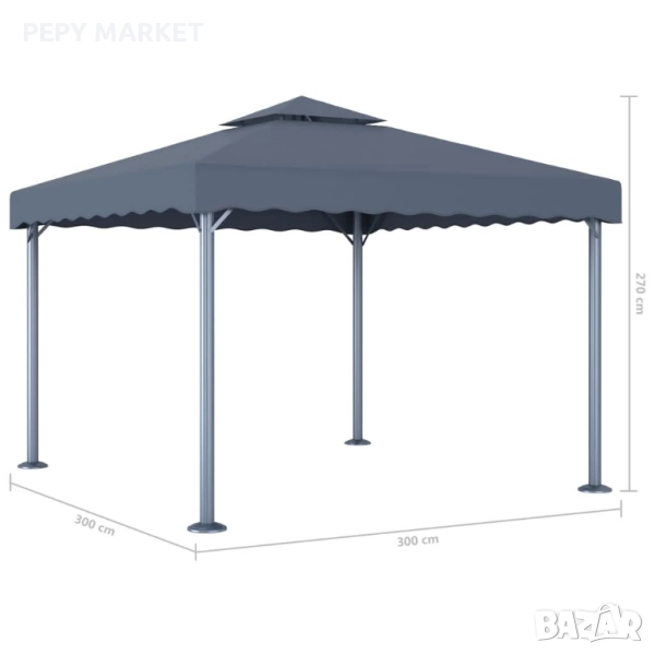 Шатра, 300х300 см, антрацит, алуминий  Цвят: Антрацит Материал на рамката: Алуминий и стомана Матери, снимка 1