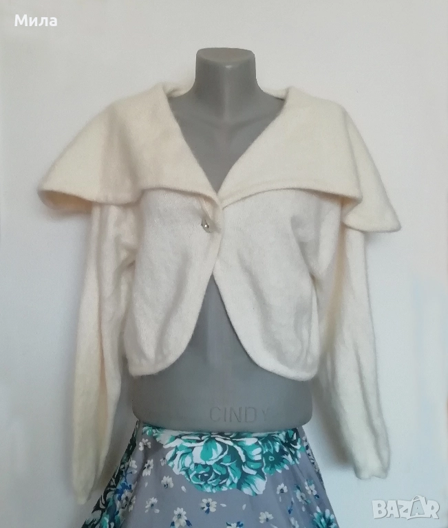 Отлично болеро ангора с красива яка, размер L, цвят шампанско, меко, пухкаво и топло, снимка 1