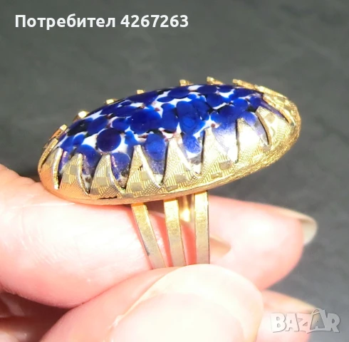 Ретро дамски пръстен с голям кабошон от арт стъкло, снимка 4 - Пръстени - 50986647