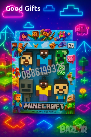 Комплект 6 броя Фигурки Майнкрафт, Комплект от 6 броя Minecraft фигурки Steve, Creeper, Skeleton