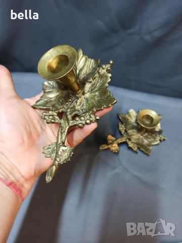 2 Бронзови свещника с орнаменти -гроздов лист, снимка 5 - Антикварни и старинни предмети - 46324605