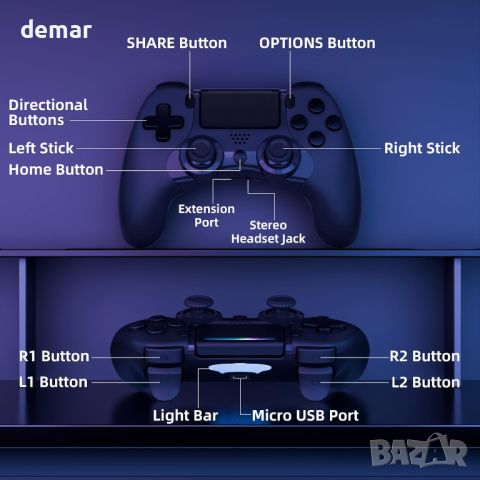 Контролер Clevo за PS4, безжичен контролер за игри, съвместим с P4, P4 Slim,P4 Pro с двойна вибрация, снимка 7 - Аксесоари - 46458065