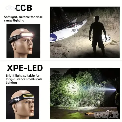 LED челник 3 x COB  ленти + XPE, сензор за движение, eластична лента, аварийна светлина, Type C, снимка 3 - Къмпинг осветление - 46855883