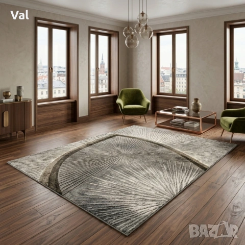 javascript:;Модерен килим за хол 120х160см - Графитено сив със златисти пръски и 3D ефект