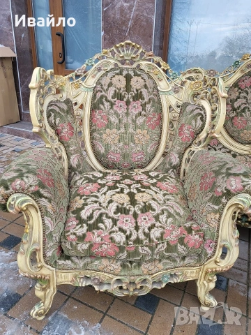Италианска барокова холна гарнитура , снимка 4 - Дивани и мека мебел - 53905075