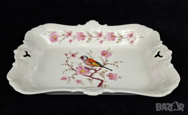 Порцеланово плато розови цветове и птиче - Seltmmann Weiden, снимка 2 - Чинии - 53720623