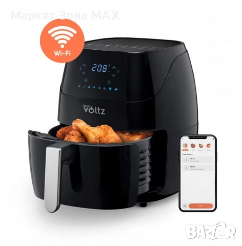 Фритюрник AirFryer Voltz, 1500W, 5л., Горещ въздух, Таймер, до 200°C, Черен - Гаранция 24 месеца 