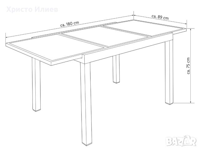 Алуминиева градинска маса LIVARNO 120/180 x 90 см, разтегателна със закалено стъкло, снимка 5 - Градински мебели, декорация  - 46050342