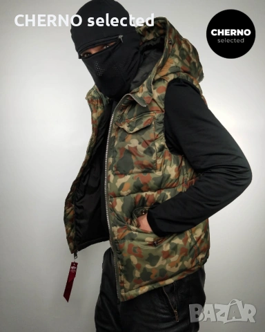 Мъжки камуфлажен елек с качулка ALPHA INDUSTRIES Camouflage Hooded Field Vest L•M  Нов без етикети , снимка 3 - Якета - 53307259