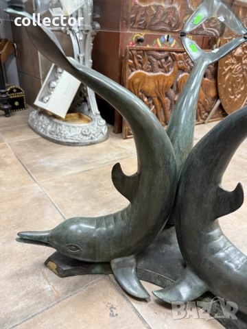 Бронзова фигурална масичка за кафе с ДЕЛФИНИ. №7648, снимка 6 - Антикварни и старинни предмети - 52563205