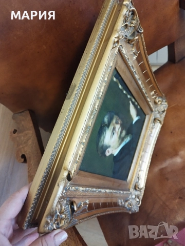 Страхотна картина портрет масло 19век , снимка 8 - Антикварни и старинни предмети - 51445860