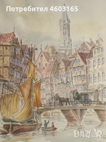 стара картина акварел от 1865г, снимка 4 - Картини - 52681351