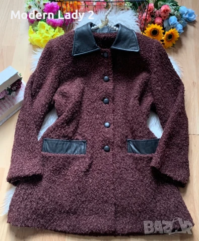 Палто букле с кожени акценти, снимка 1