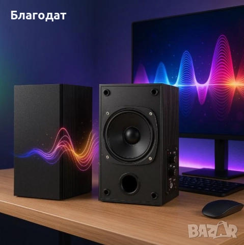 Комплект активни стерео колони Elimavi BT-04 30W с 4" говорители и тон контрол (настолни/рафтови)