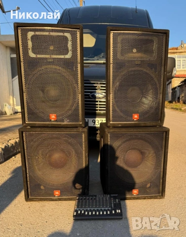 Професионално озвучаване JBL (2x JRX115 + 2x JRX118SP) + Mackie 1402-VLZ 14-канален аудио миксер