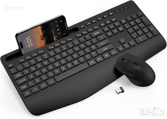 Комбинирана безжична клавиатура и мишка, ергономична клавиатура в пълен размер с опора за китката, снимка 1 - Клавиатури и мишки - 45521524