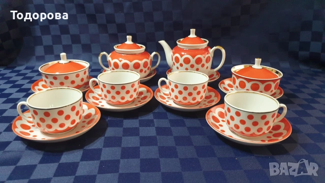 Порцеланов руски сервиз за чай -Дружковский фарфоровый завод -  16 части