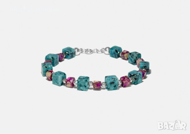 Елегантна дамска (лилава - синя) гривна със сребро и яспис 