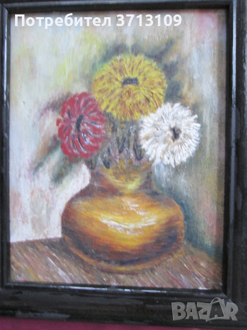 Картина -масло, картон ,ваза с цветя, 30х25см., снимка 4 - Картини - 45055398