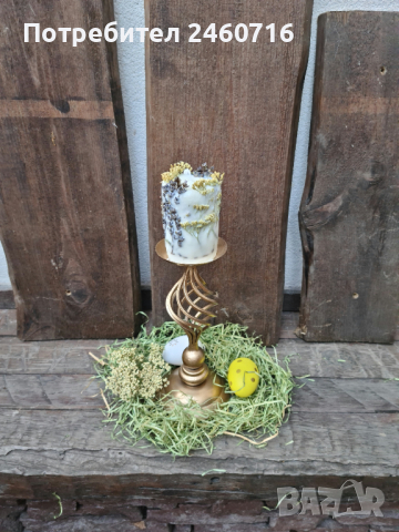 Великденска декорация Свещник ковано желязо и ароматна свещ