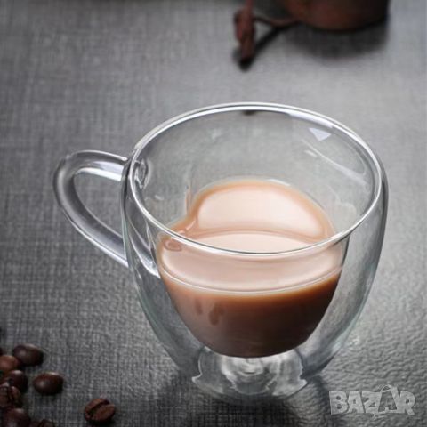 Двустенна стъклена термо чаша във формата на сърце. ☕❤️?Със своя оригинален и стилен дизайн, тази ча, снимка 8 - Чаши - 46323743