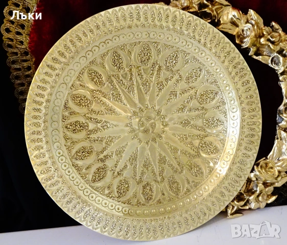 Божествен бронзов поднос,плато,чиния,позлата,орнаменти. , снимка 3 - Антикварни и старинни предмети - 53650666