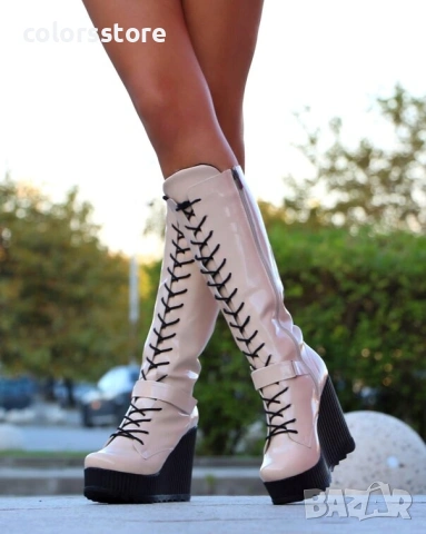 Ботуши на платформа - бежов лак - 1905