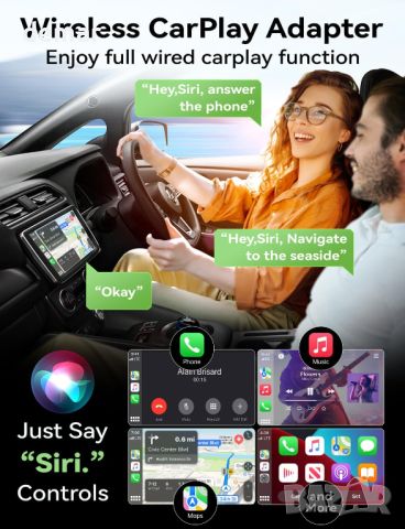 Безжичен адаптер Carplay за Apple, Carplay преобразува кабелен в безжичен CarPlay Dongle, снимка 3 - Аксесоари и консумативи - 45965144