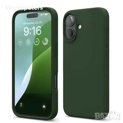 Силиконов кейс iPaky матиран и Протектор За iPhone 16 Plus (6.7), Тъмнозелен