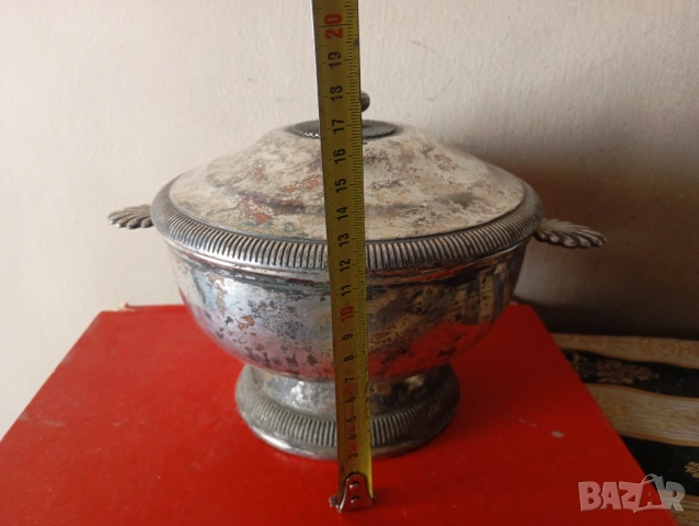 Посребрена купа,фруктиера с капак в стил арт деко, снимка 3 - Други ценни предмети - 53900916