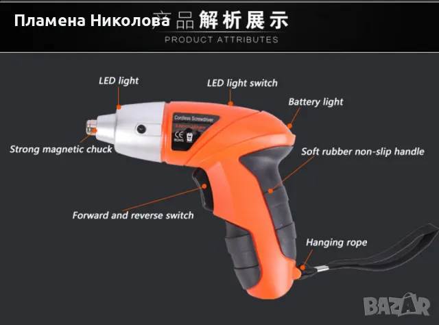 Компактен акумулаторен винтоверт 4.8V с 45 части, снимка 2 - Винтоверти - 48767303