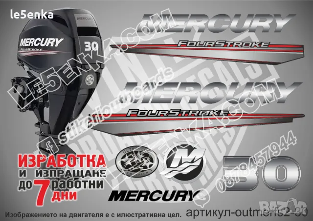 MERCURY 30 hp EFI 2013-2017 Меркюри извънбордов двигател стикери надписи лодка яхта outmerfs2-30