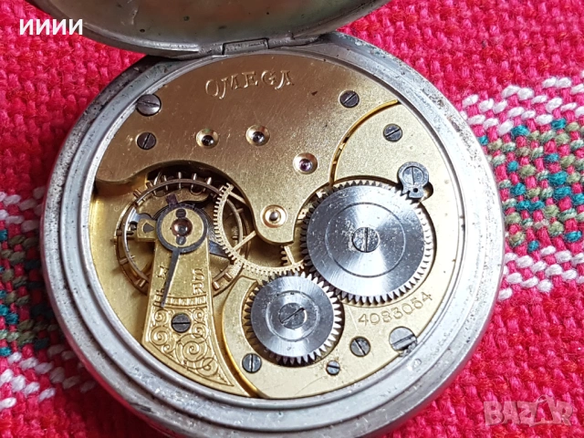 Сребърен джобен часовник OMEGA , снимка 4 - Антикварни и старинни предмети - 53718092