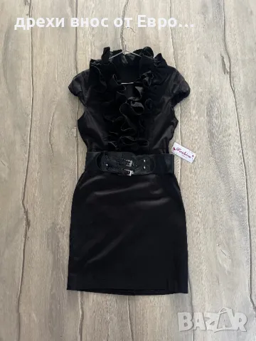 Елегантна черна рокля с колан, снимка 3 - Рокли - 50092145