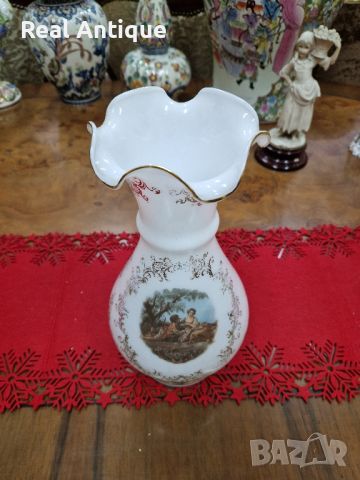 Страхотна антикварна колекционерска белгийска ваза Опалин , снимка 4 - Вази - 45649859