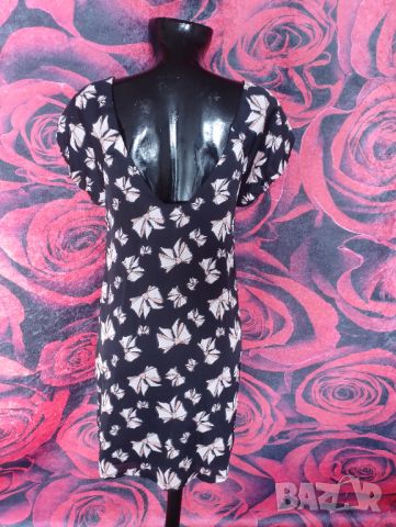 Черна къса рокля с шарка на панделки С/М , снимка 2 - Рокли - 46406144