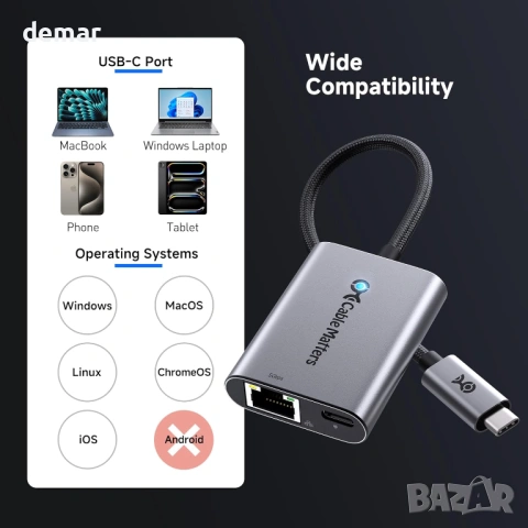 Cable Matters USB C към 5GbE Ethernet адаптер със 140W PD зареждане, USB4 и Thunderbolt 5/4/3, снимка 6 - Кабели и адаптери - 54108595